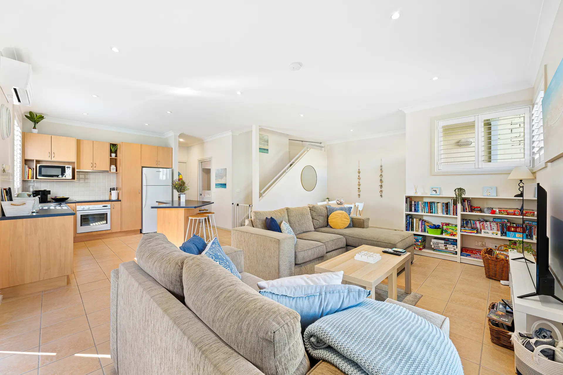 Bright open-plan living room and kitchen