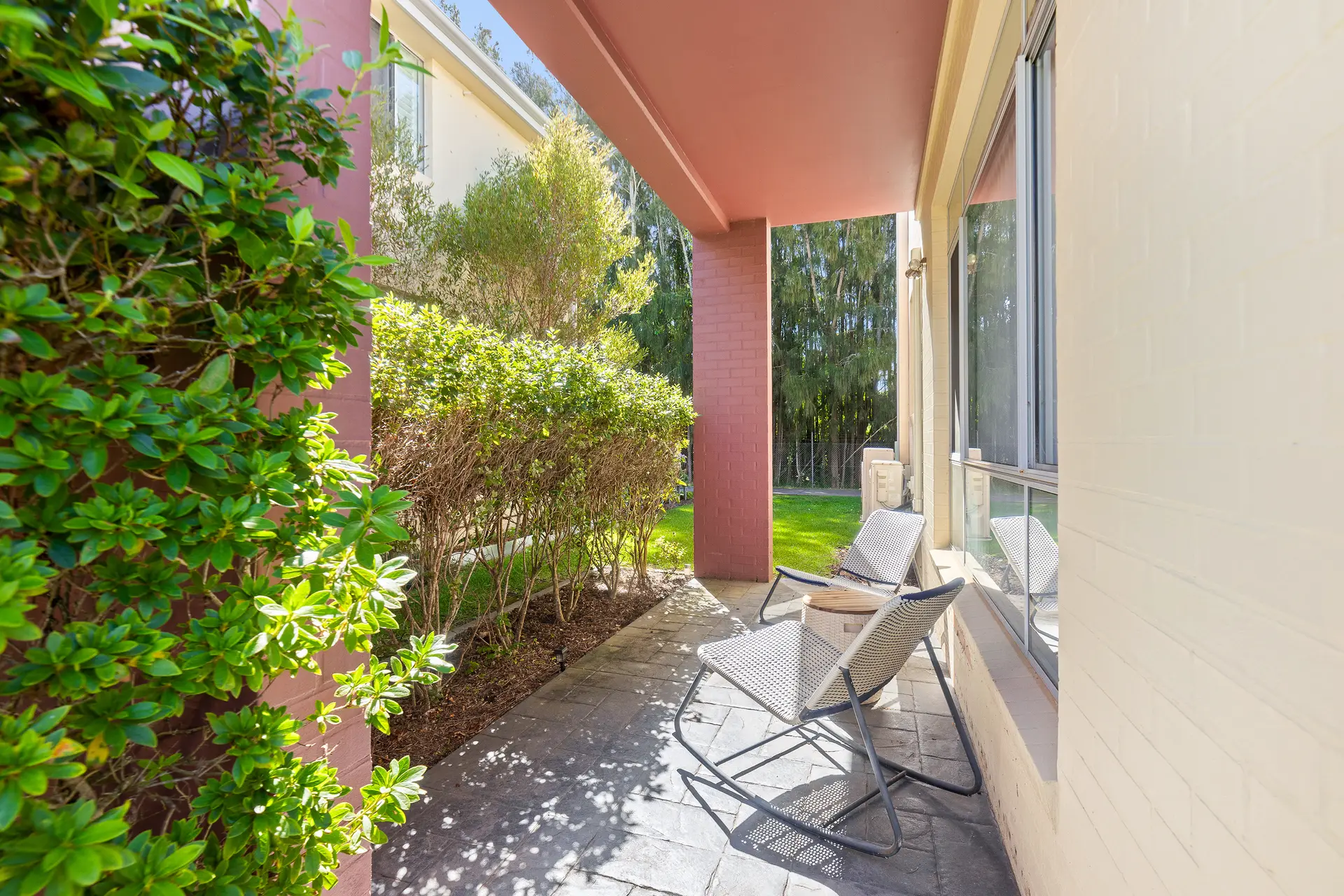 Outdoor patio seating at Bec’s Beach House